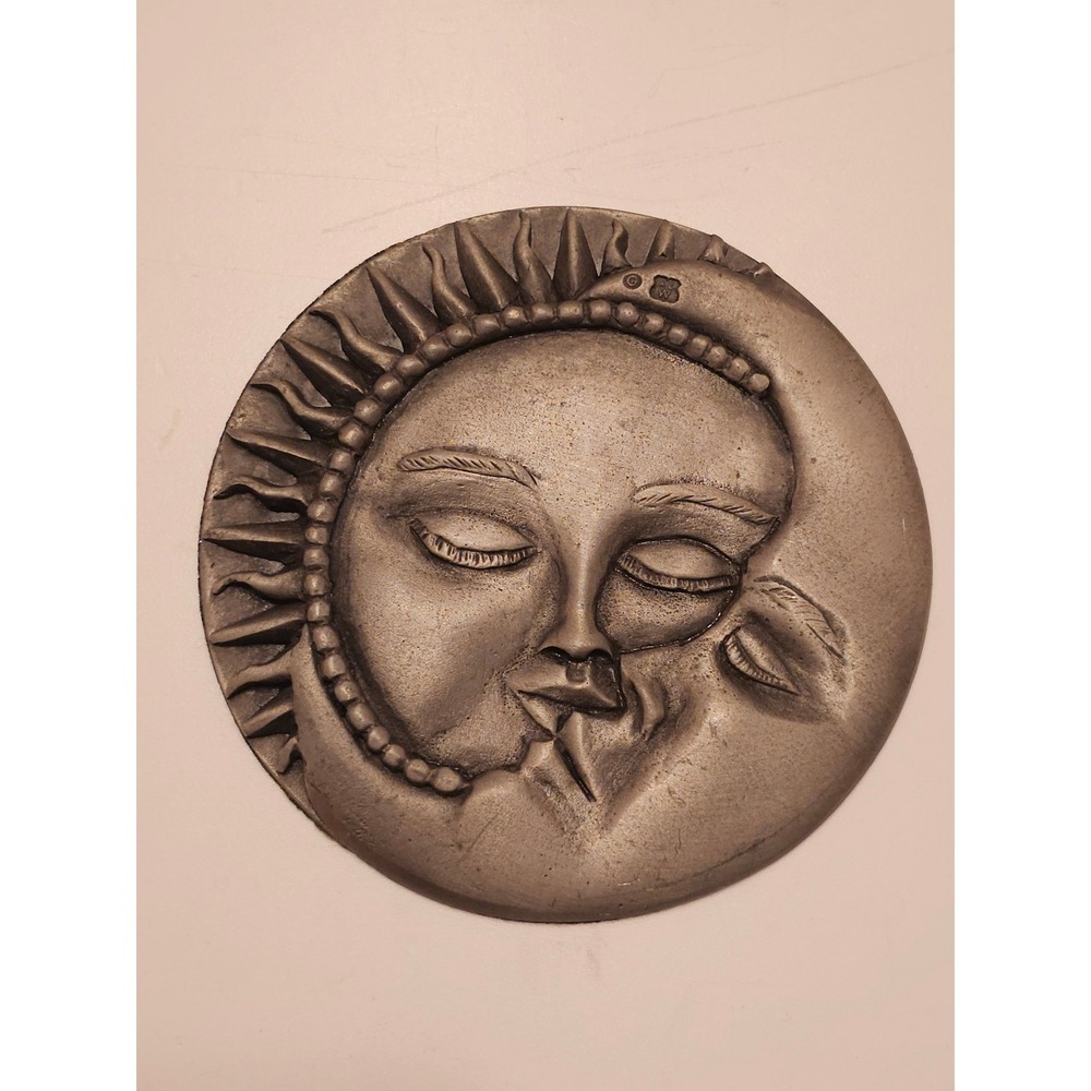 A. E. Williams Sun Moon Celestial Pewter  Plaque Roundel 3.5 Inch Silver Weight